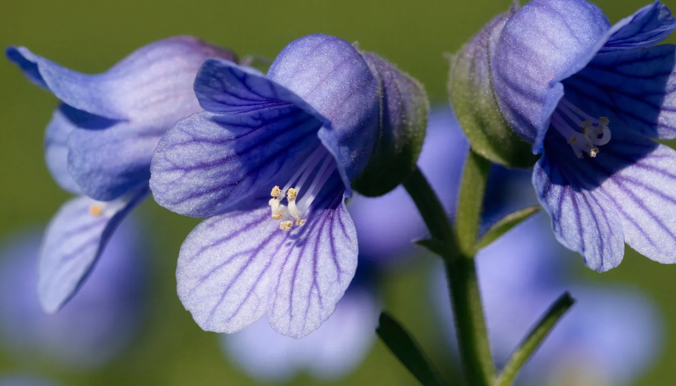 Close-up of blue-purple American skullcap flowers showing the helmet-shaped calyx and square stem in detail.