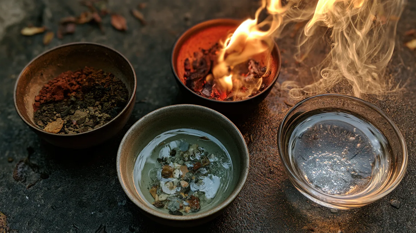 Diagram showing how five elements combine into the three Ayurvedic doshas Vata, Pitta, and Kapha.